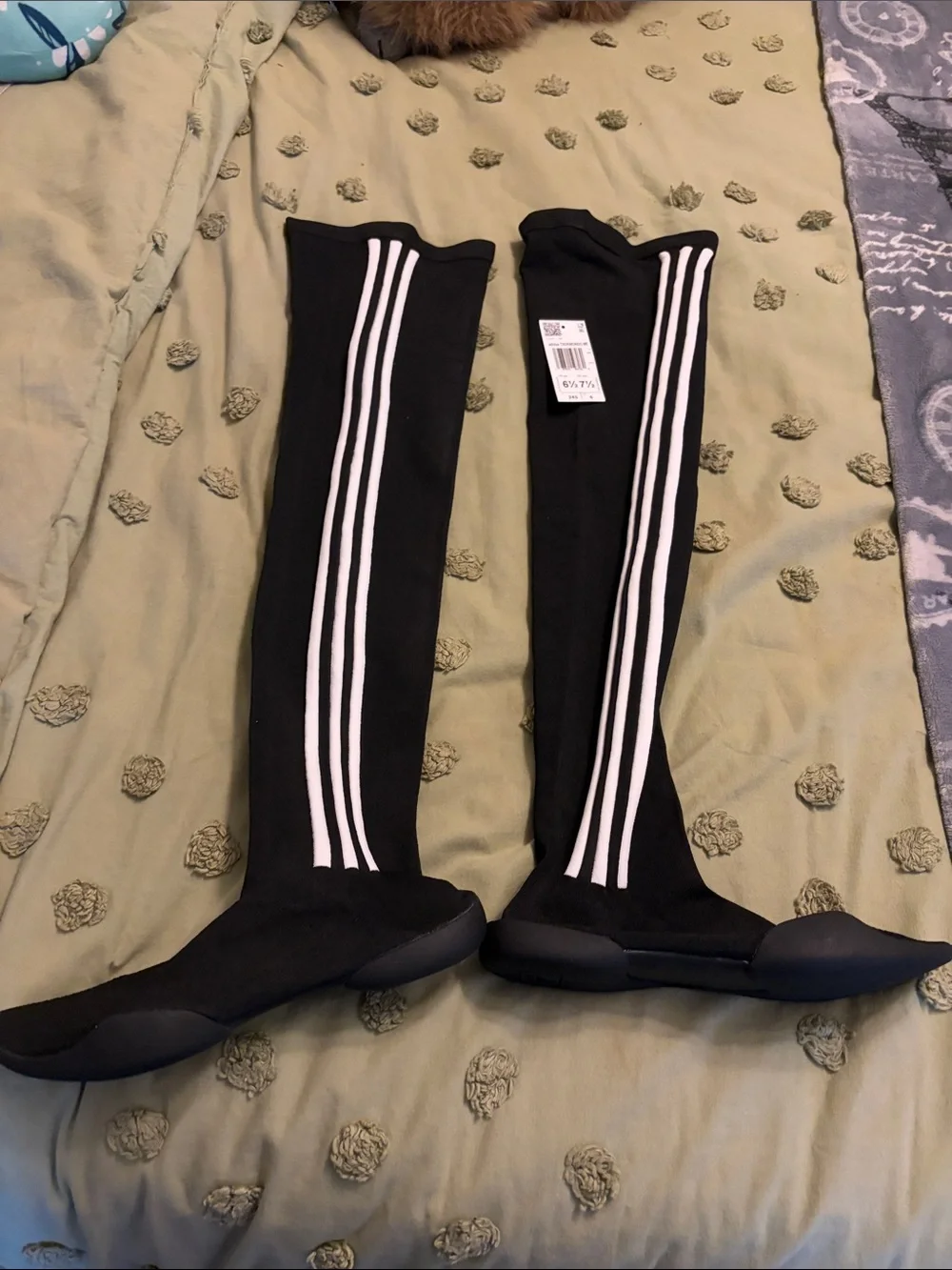 adidas Black Over-the-Knee Sock Boots with White Stripes